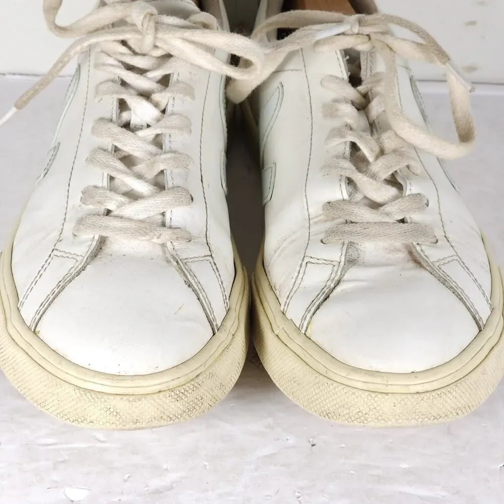 Veja Women's Esplar US 9 White Blue Smooth Leather Low Top Sneakers Shoes